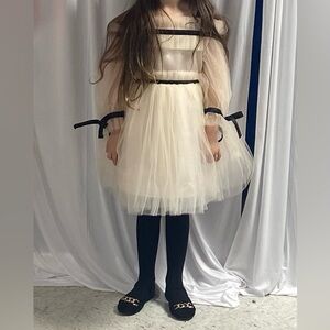 Elegant Cream Tulle Dress with Black Accents